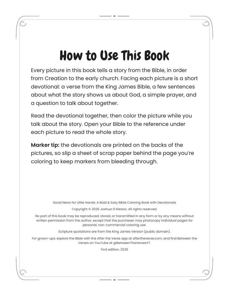 The How to Use This Book page from Good News for Little Hands, explaining the devotional, prayer and talk-about-it question on each page